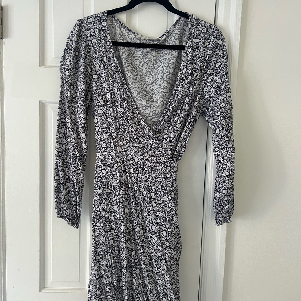Floral Wrap Dress in Navy and White